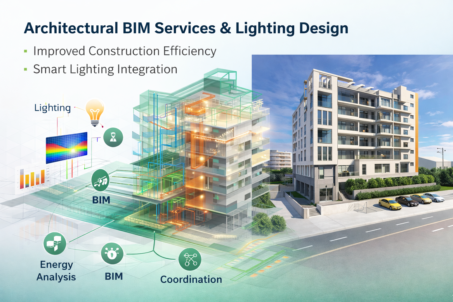 Architectural BIM Services with lighting design for building and construction visualization